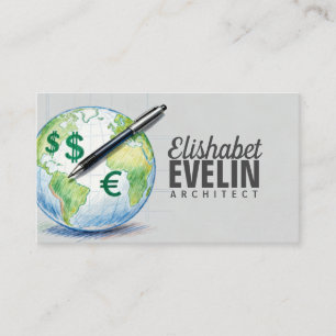 Stift und Weltwährungssymbole Visitenkarte