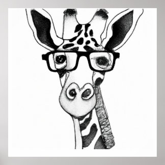 Stift Zeichnend Giraffe mit Brillenposter Poster