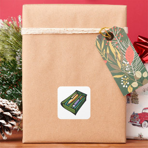 Stifte in einem Kasten Quadratischer Aufkleber