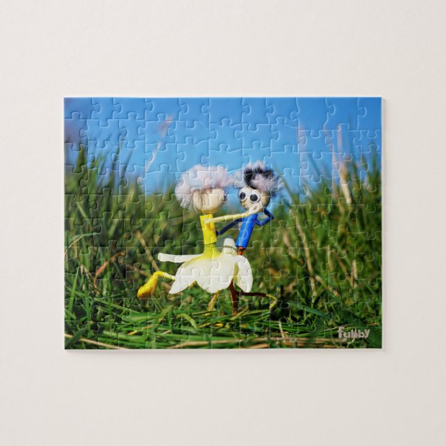 Stijldansende Fubby's in Narcissen jurk. Puzzle (Horizontal)