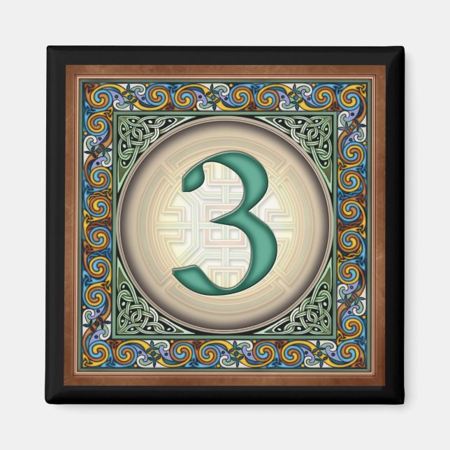 Stil B, "3" - keltische Zahlenmagnete Magnet (Vorne)