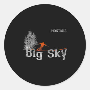Stil der 80er Jahre Big Sky Montana Vintag Skiing  Runder Aufkleber