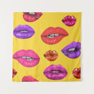 Stil der 80er Jahre: buntes Lippenmuster. Wandteppich