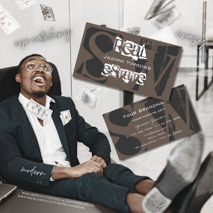 Stilbraun, grau und weiß mit Monogram modern Visitenkarte