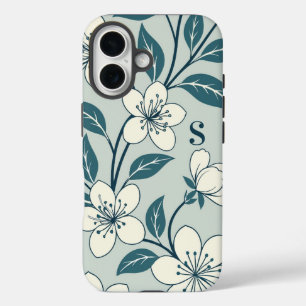 Stilechte Blumen Weiße Blumige Botanische Muster iPhone 16 Hülle