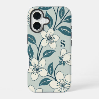 Stilechte Blumen Weiße Blumige Botanische Muster iPhone 16 Hülle