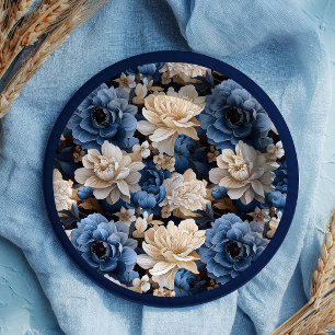 Stilechte Navy Weiße Elfenbein Blumen Dekorative T Pappteller