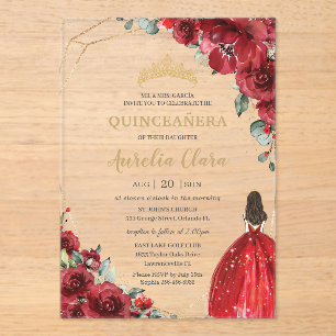 Stilechte Quinceañera rote Rosen Blumen Florale Pr Acryleinladungen
