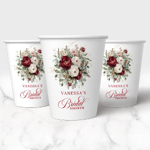 Stilechte tiefrote florale Brautdusche-Papierbeche Pappbecher