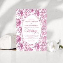 Stilette Dusty Rose Toile Rosen Hochzeitseinladung