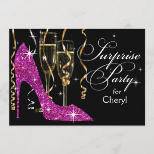 Stiletto Champagner Überraschungsgeburtstag violet Einladung