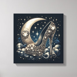 Stiletto High Heels mit dem Mond, den Sternen und  Leinwanddruck