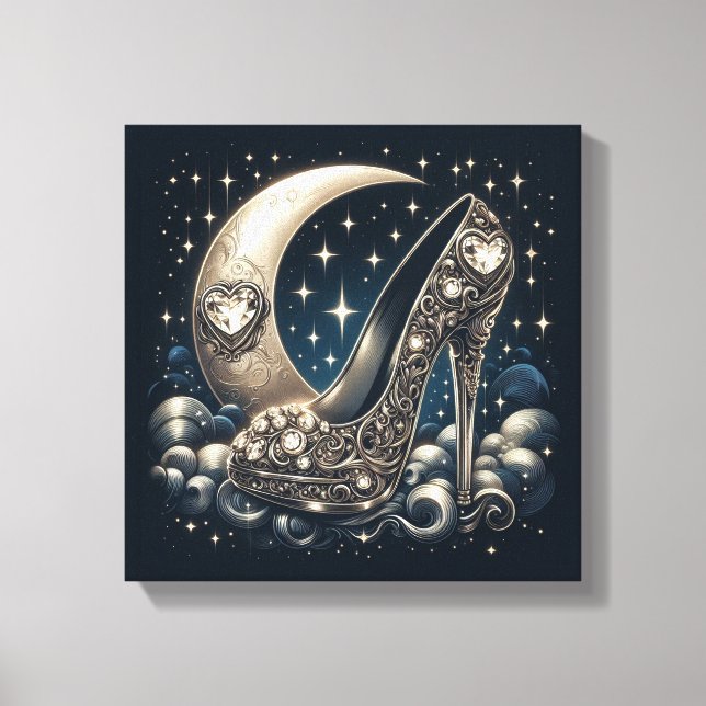 Stiletto High Heels mit dem Mond, den Sternen und  Leinwanddruck (Vorderseite)