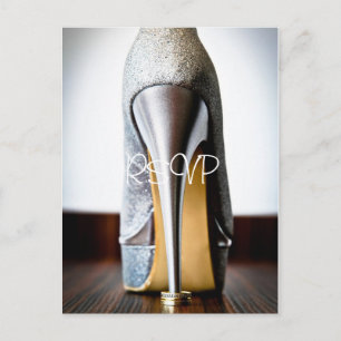 Stiletto-Hochzeitsschuh-RSVP-Einladung mit Foto Einladungspostkarte