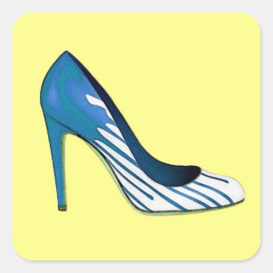 Stiletto-Pumpe, blau auf gelb Quadratischer Aufkleber