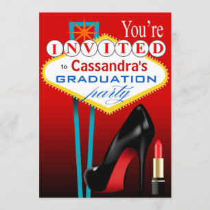Stiletto und Lippenstift Las Vegas Party rot Einladung