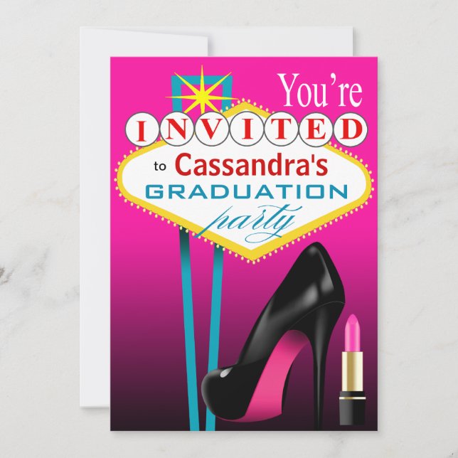 Stiletto und Lipstick Las Vegas Party fuschia Einladung (Vorderseite)
