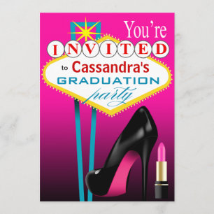 Stiletto und Lipstick Las Vegas Party fuschia Einladung