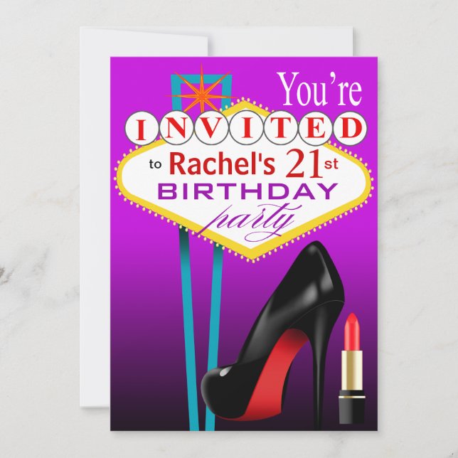 Stiletto und Lipstick Las Vegas Party lila Einladung (Vorderseite)