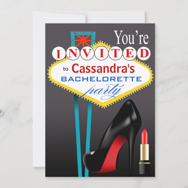 Stiletto und Lipstick Las Vegas Party schwarz Einladung (Vorderseite)