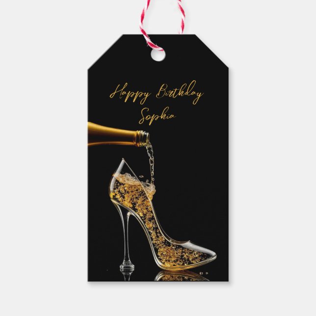 Stiletto und Sparkling Wein Geschenkanhänger (Vorderseite)