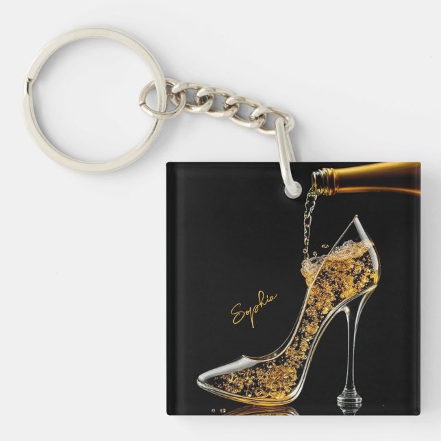 Stiletto und Sparkling Wine-High Heel Schlüsselanhänger (Vorderseite)
