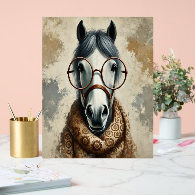 Stilftiges Pferd mit Brille - Vintage Kunst Acrylschild (Hochzeit)