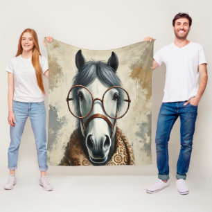 Stilftiges Pferd mit Brille - Vintage Kunst Fleecedecke