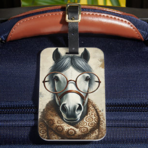 Stilftiges Pferd mit Brille - Vintage Kunst Gepäckanhänger