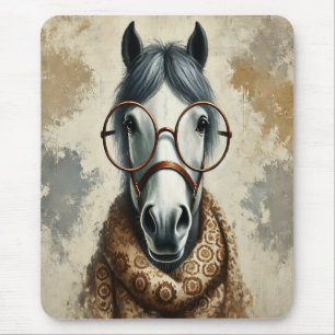Stilftiges Pferd mit Brille - Vintage Kunst Mousepad