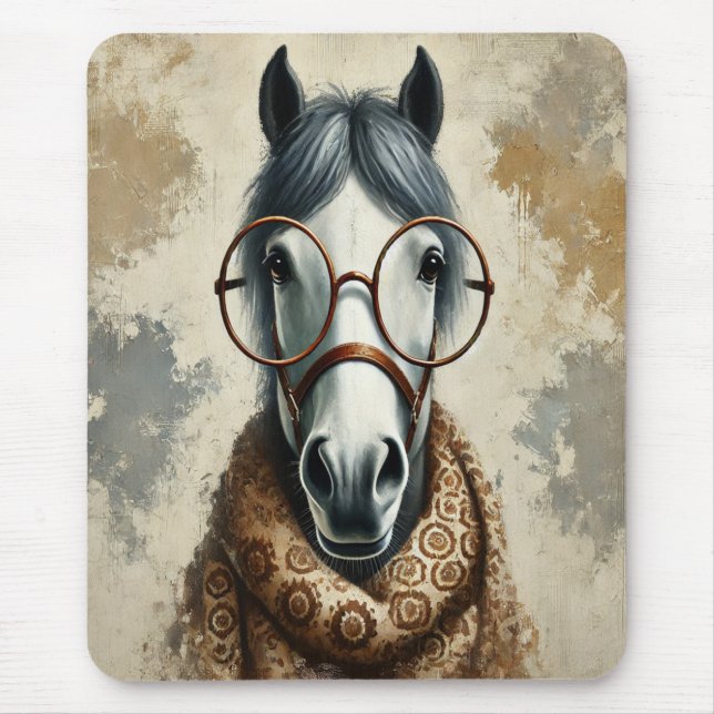 Stilftiges Pferd mit Brille - Vintage Kunst Mousepad (Vorne)