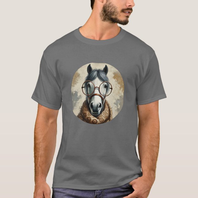 Stilftiges Pferd mit Brille - Vintage Kunst T-Shirt (Vorderseite)