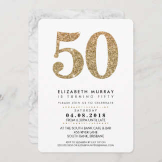 STILISCH 50. Geburtstagsparty INVITE Gold Glitzer  Einladung