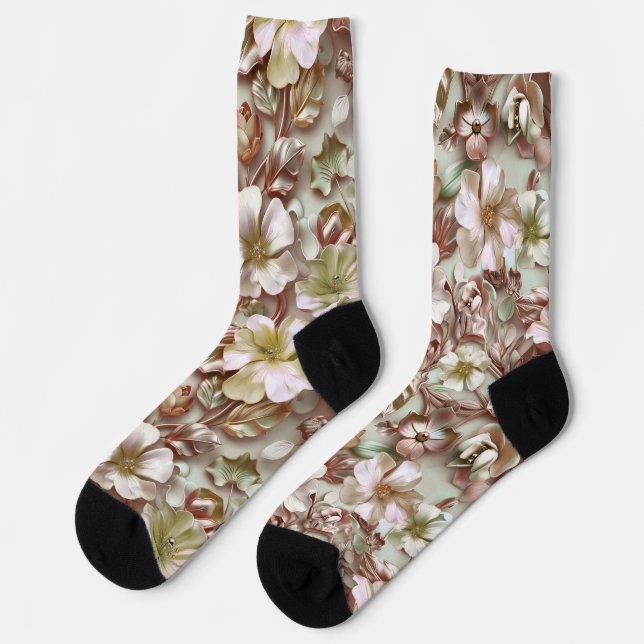 Stilisierte 3D-Flora in Moss Green Socken (Linkes Detail)