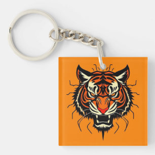 Stilisierte Abbildung eines Tigerkopfes Schlüsselanhänger