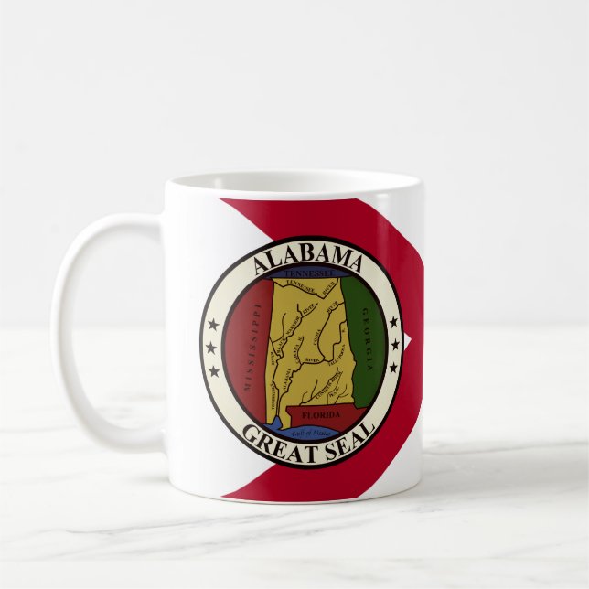 Stilisierte Alabama-Staatsflagge/-Siegel überlager Kaffeetasse (Links)