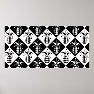 Stilisierte Ananas. Hut und Rhombus Harlequin. See Poster