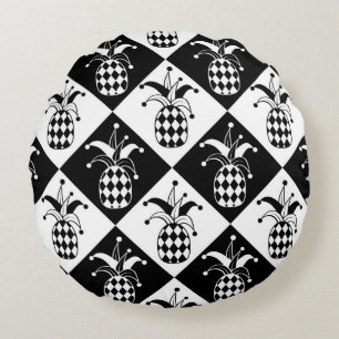 Stilisierte Ananas. Hut und Rhombus Harlequin. See Rundes Kissen
