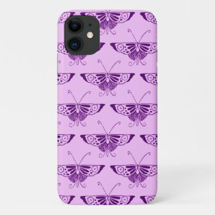 Stilisierte Art-Déco-Schmetterling - lila und orch iPhone 11 Hülle
