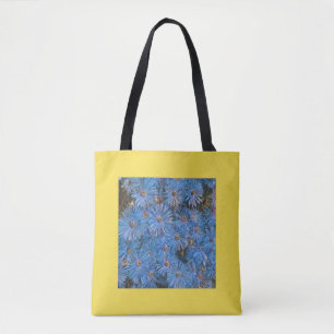 Stilisierte blaue Blumen Malerei Tragetasche
