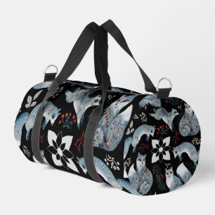 Stilisierte blaue Füchse mit aufwendigen floralen Duffle Bag