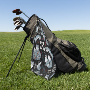 Stilisierte blaue Füchse mit aufwendigen floralen Golfhandtuch