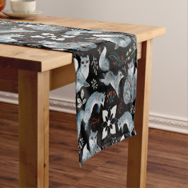 Stilisierte blaue Füchse mit aufwendigen floralen  Kurzer Tischläufer