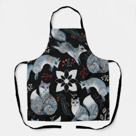 Stilisierte blaue Füchse mit aufwendigen floralen  Schürze