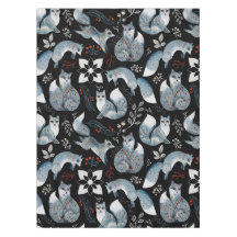 Stilisierte blaue Füchse mit aufwendigen floralen 