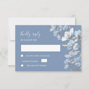 Stilisierte blaue goldene Lilien-Schichtblumen RSVP Karte