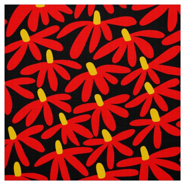 Stilisierte Blume - Rot, Gelb und Schwarz Stoff (Muster)