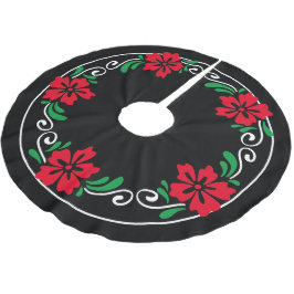 Stilisierte Blume Roter Hibiskus Weihnachtsfeier Polyester Weihnachtsbaumdecke