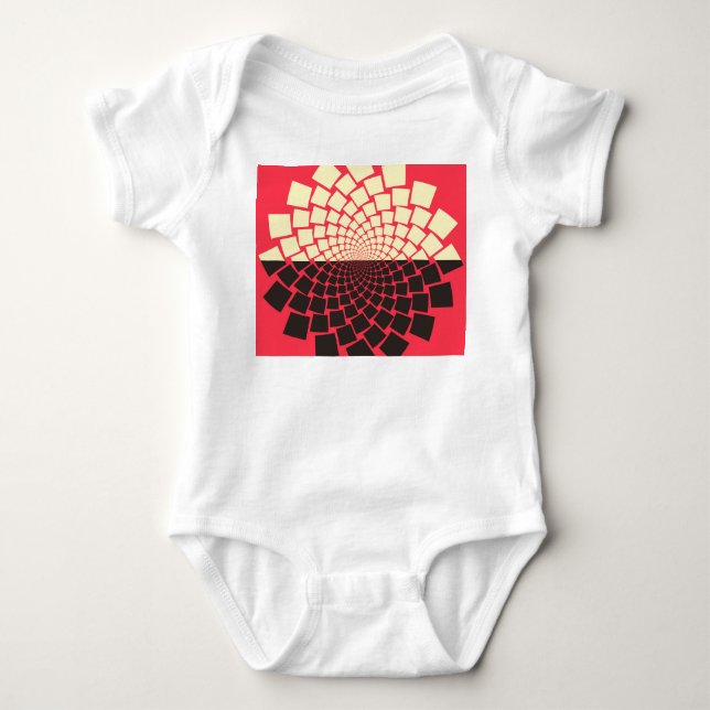 Stilisierte Blume: Schwarzes Rotes Elfenbein Baby Strampler (Vorderseite)