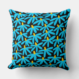 Stilisierte Blume - Sky Blue, Amber und Black Kissen